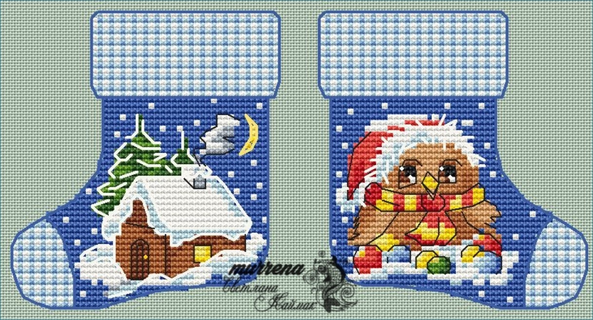Cross-stitch pattern Christmas stocking-Snowman - Free Cross
