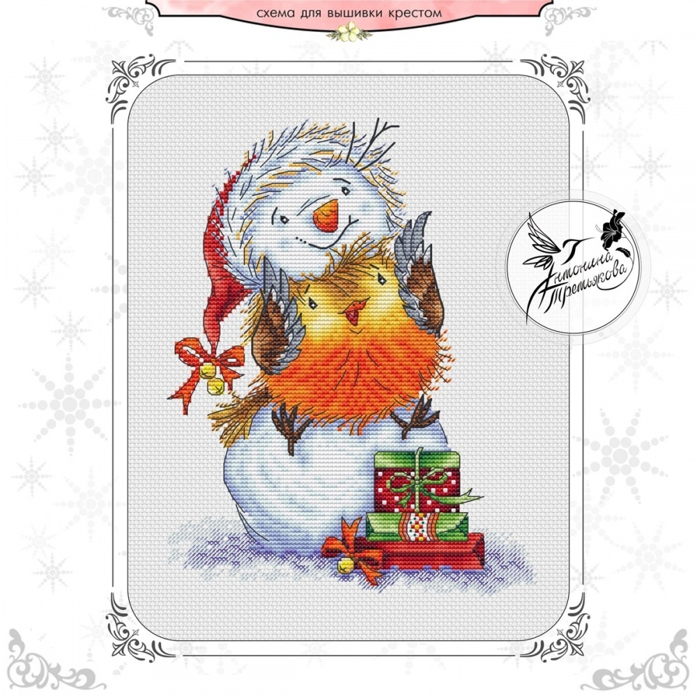 Snowman and Bird Cross Stitch Pattern, code AT-038 Antonina Tretyakova ...