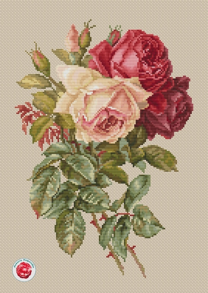 Three Roses Cross Stitch Pattern, code KA-046 Anna Korolkova | Buy ...