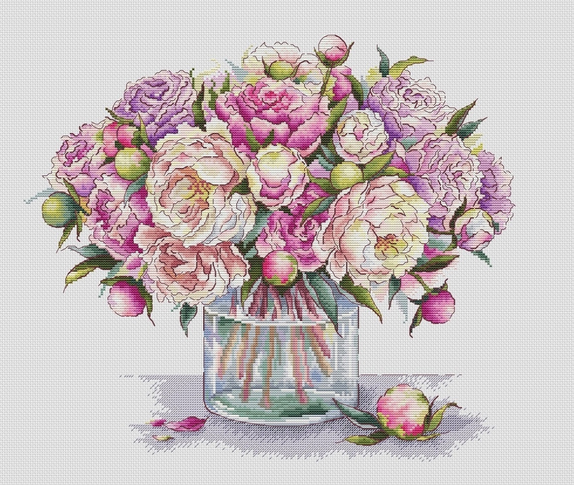 Bouquet of Peonies Cross Stitch Chart, code AEr-021 Alla Erokhova | Buy ...