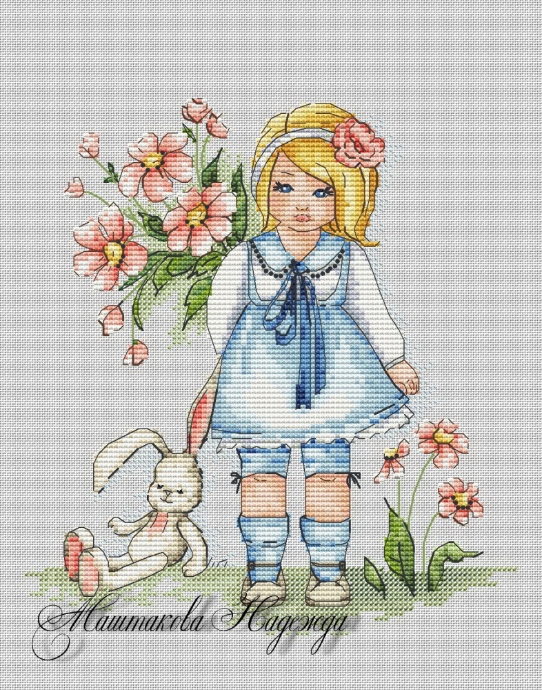 Girl with a Bunny Cross Stitch Pattern, code NM-133 Nadezhda Mashtakova