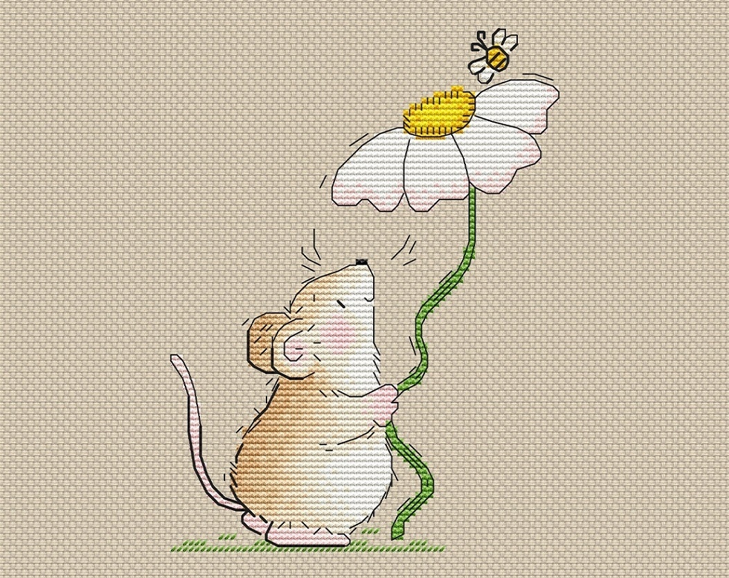 Mouse with a Flower Cross Stitch Pattern, code ILCS-142 I Like Cross ...