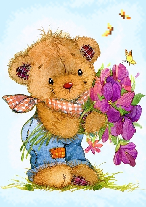 Teddy Bear with a Bouquet Diamond Painting Kit