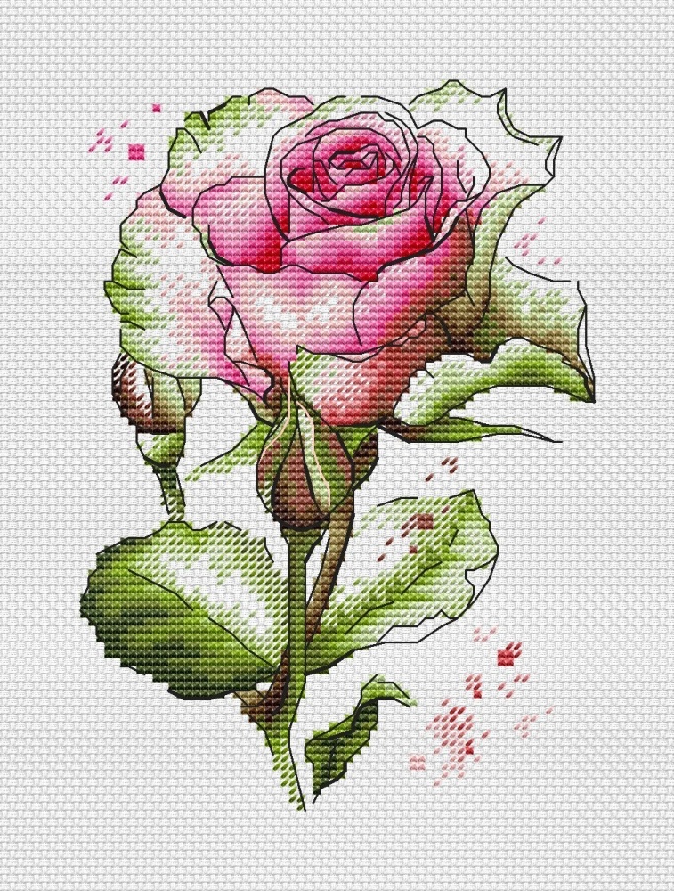 Watercolor Rose Flower Cross Stitch Pattern, code LV-101 Lubov Vodenikova