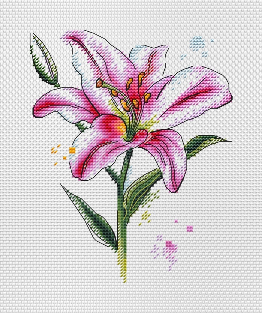 Watercolor Lily Cross Stitch Pattern, code LV-073 Lubov Vodenikova