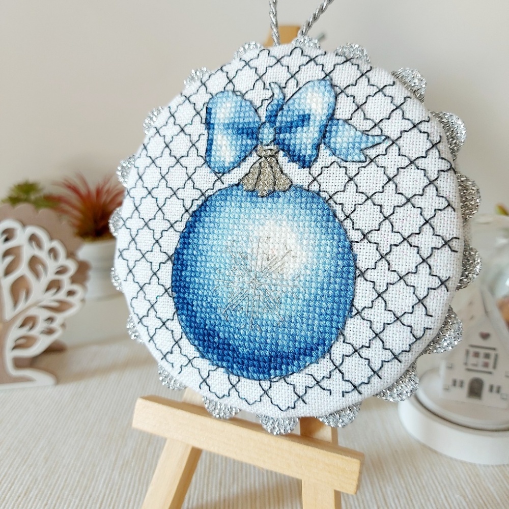 Blue Candle Cross-stitch Ornament with Dark Blue stained glass
