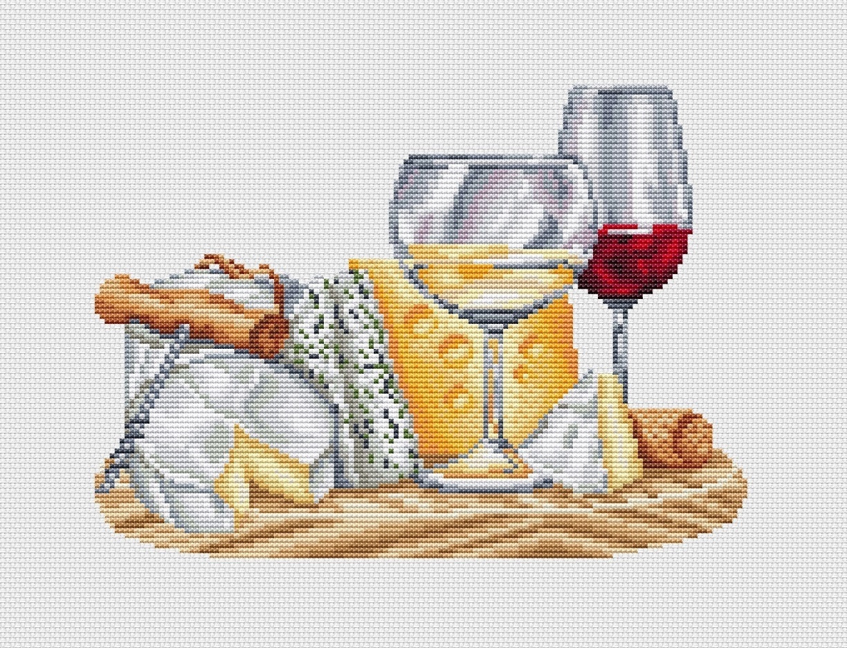 Glass of Wine and Grapes Cross Stitch Pattern, code AZ-050 A-Z Designer