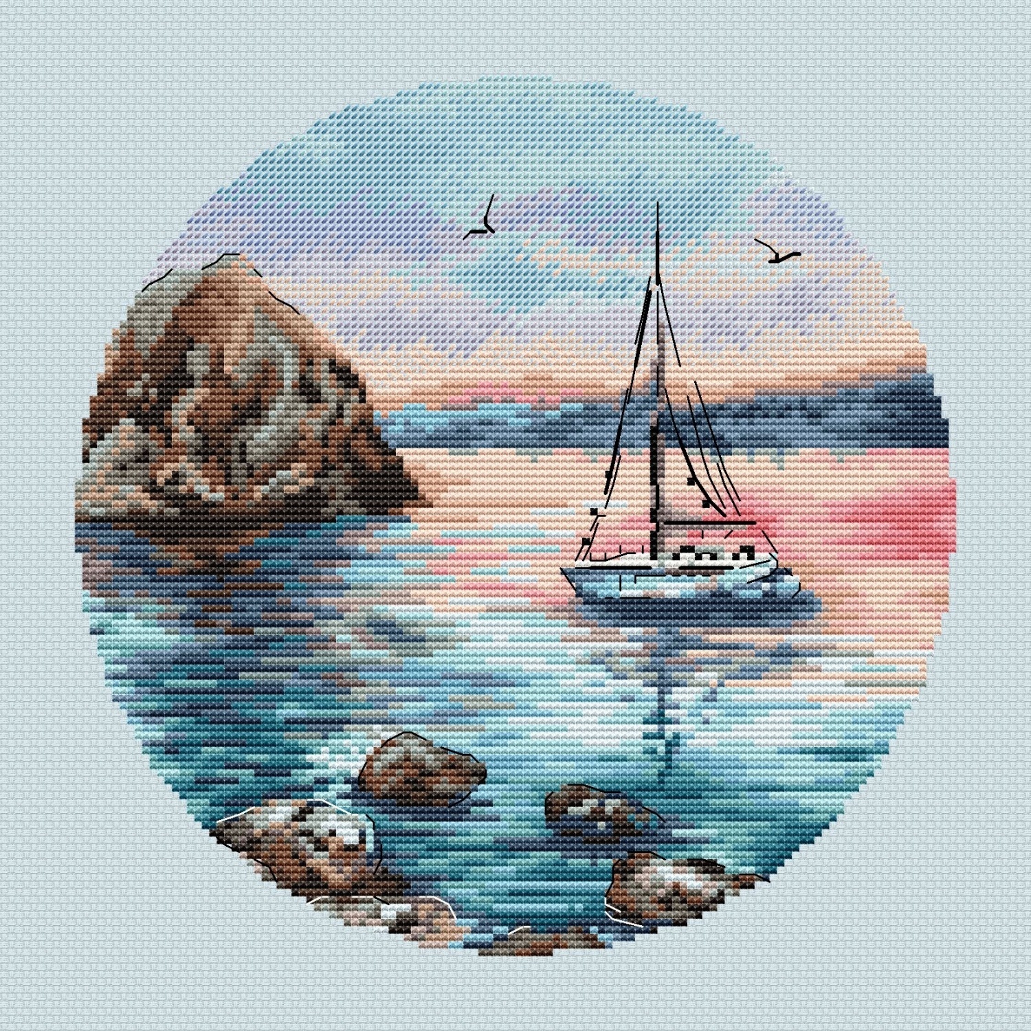 Sailboat at Sunset Cross Stitch Pattern