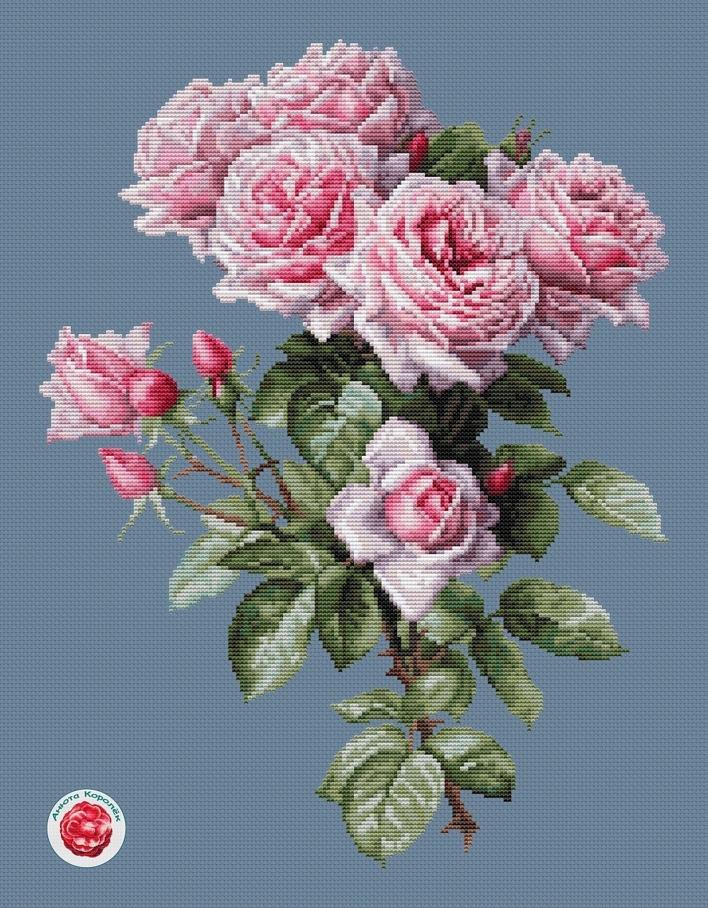 Rose Bouquet Cross Stitch Chart, code KA-049 Anna Korolkova