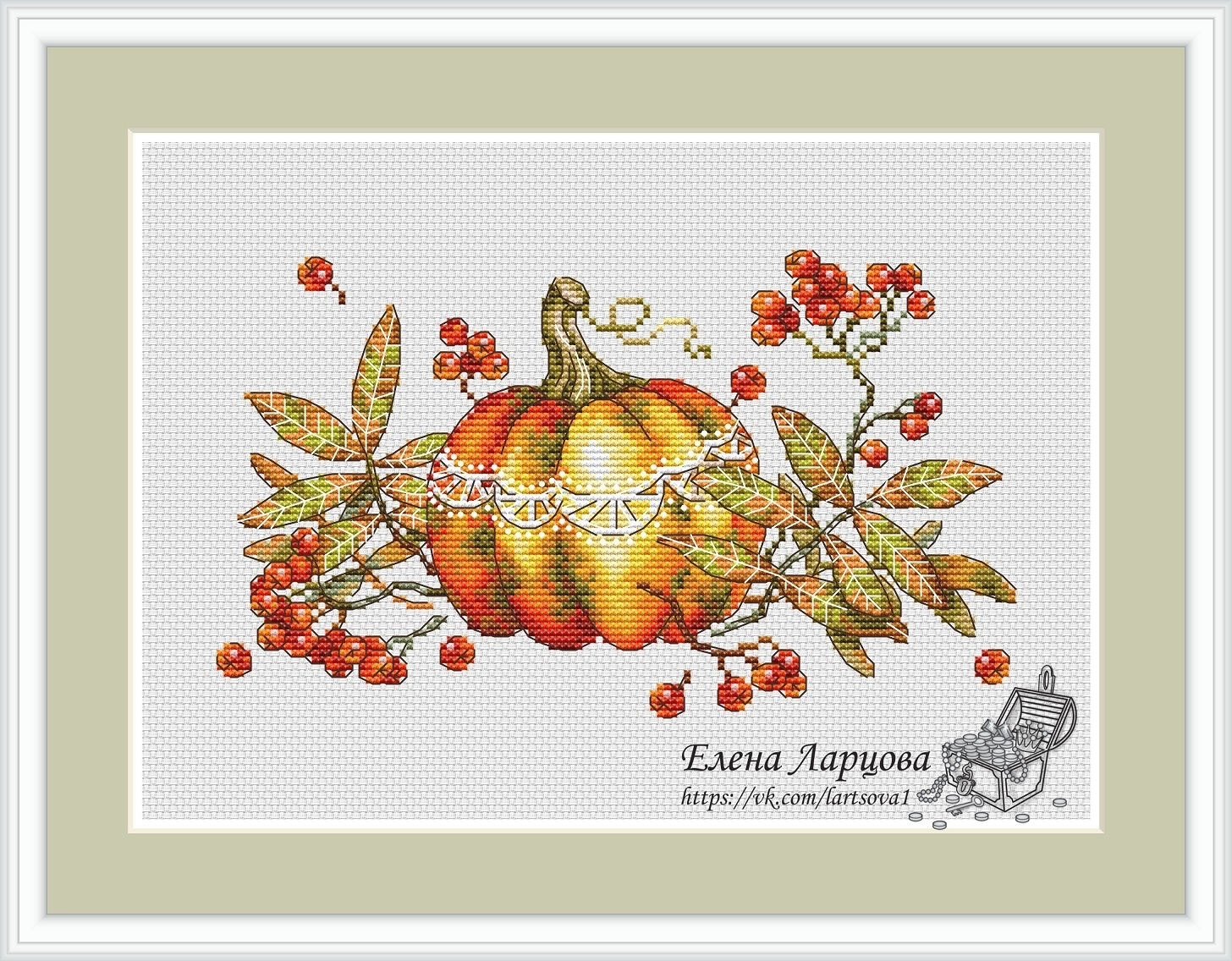 Pumpkin and Lace Cross Stitch Pattern, code EL-160 Elena Lartsova