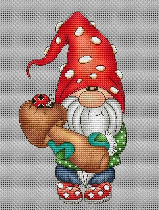 Gnome Stamped Cross Stitch Kits - Spring Flower Mushroom Counted