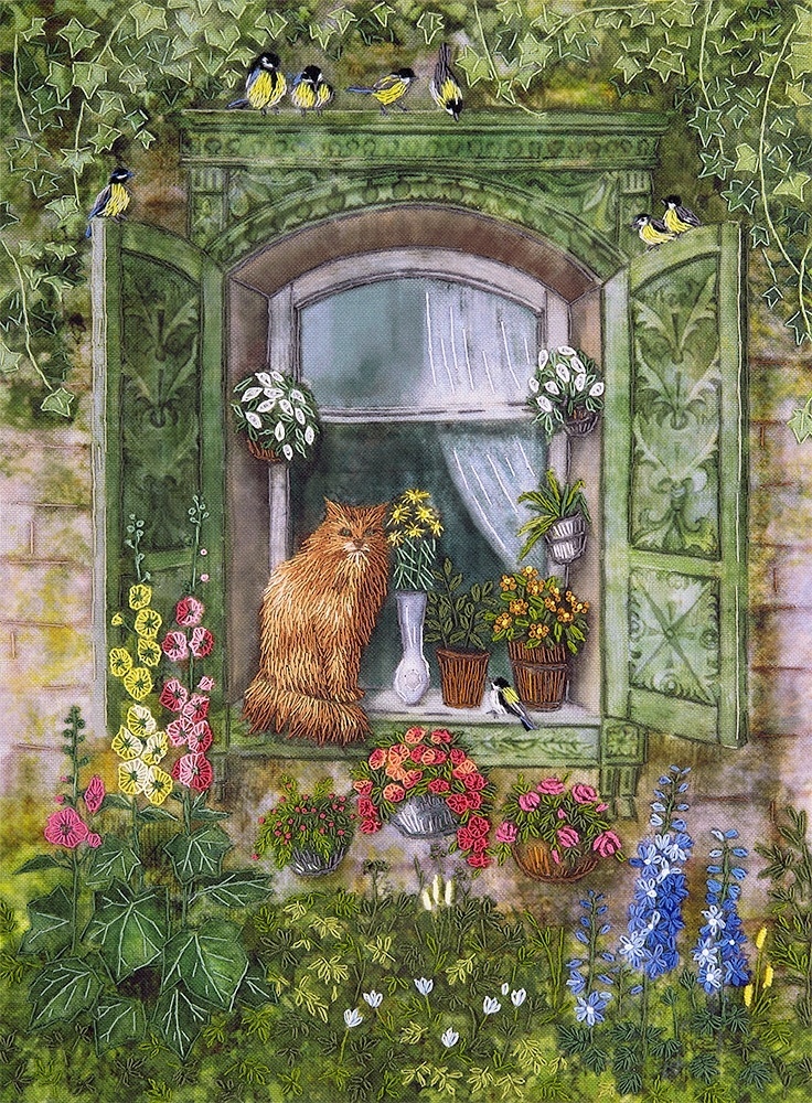 Cat by the Window Embroidery Kit, code JK-2093 Panna