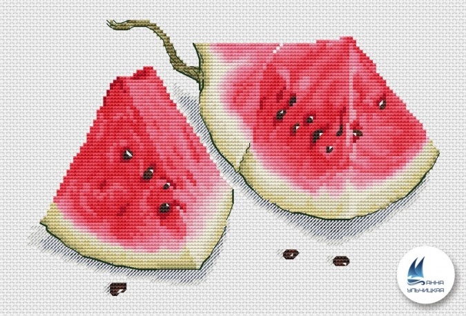 Watermelon Cross Stitch Pattern, code AU-FREE-01 Anna Ulchitskaya | Buy ...