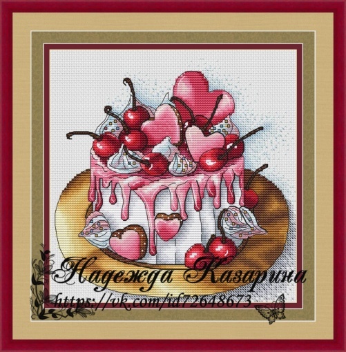 Cake with Cherries Cross Stitch Pattern, code NK-022 Nadezhda Kazarina ...