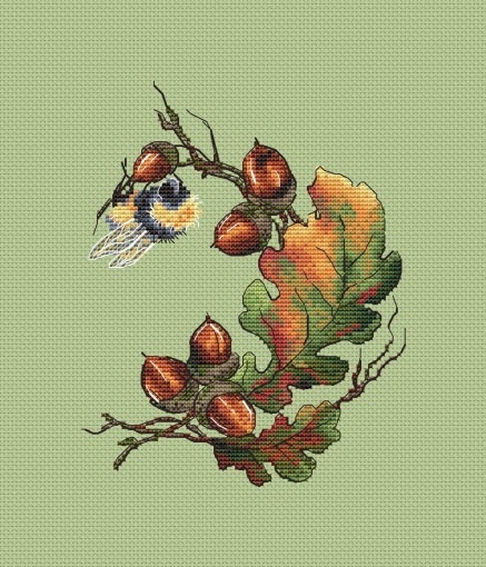 Bumblebee and Oak Cross Stitch Pattern, code OK-044 Olga Knyazeva | Buy ...