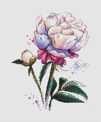 Watercolor Peony Cross Stitch Pattern, code LV-076 Lubov Vodenikova ...