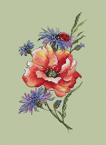 Poppy and Ladybug Cross Stitch Pattern, code OK-040 Olga Knyazeva | Buy ...