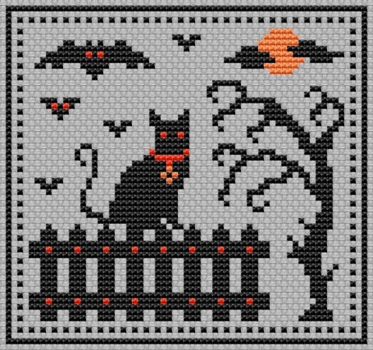 Halloween Cat Cross Stitch Chart, code KS-072 Kate Spiridonova