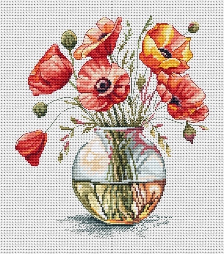 Red Poppies in Glass Vase Cross Stitch Pattern, code AB-010 ...