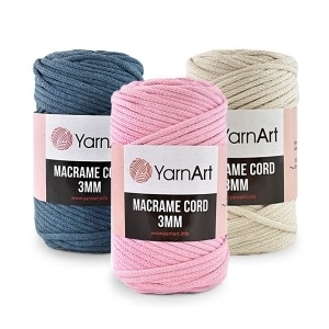 YarnArt Macrame Cord 3mm 60% cotton, 40% viscose and polyester, 4 Skein  Value Pack, 1000g, code YAMC3 YarnArt