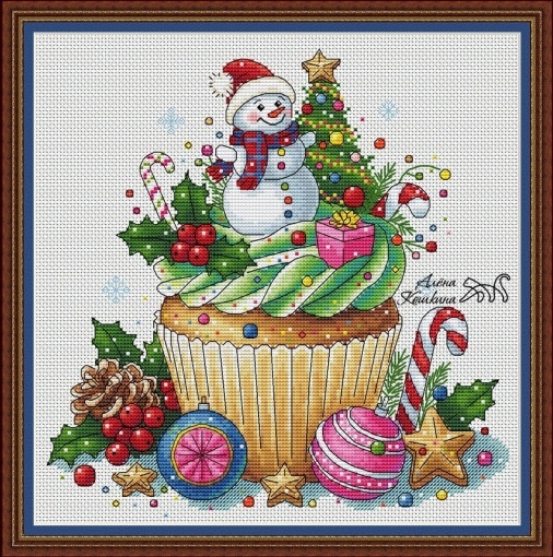 The Snowman Cupcake Cross Stitch Pattern, code AK-259 Alena Koshkina ...