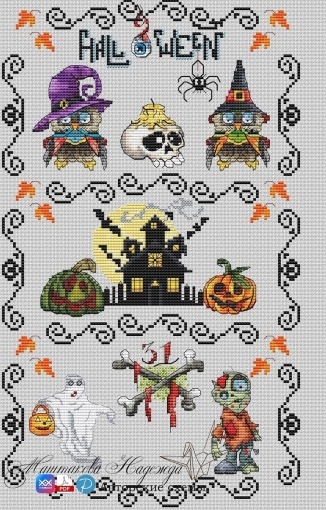 Halloween Sampler 1 Cross Stitch Chart, code NM-307 Nadezhda Mashtakova ...