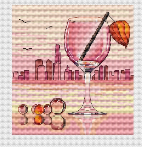 Glass of Wine and Grapes Cross Stitch Pattern, code AZ-050 A-Z Designer