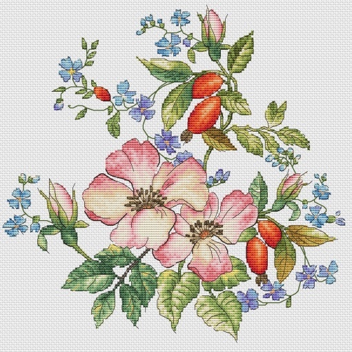 Rosehip Blossom Cross Stitch Pattern, Code Me-064 Kate Meshkova 